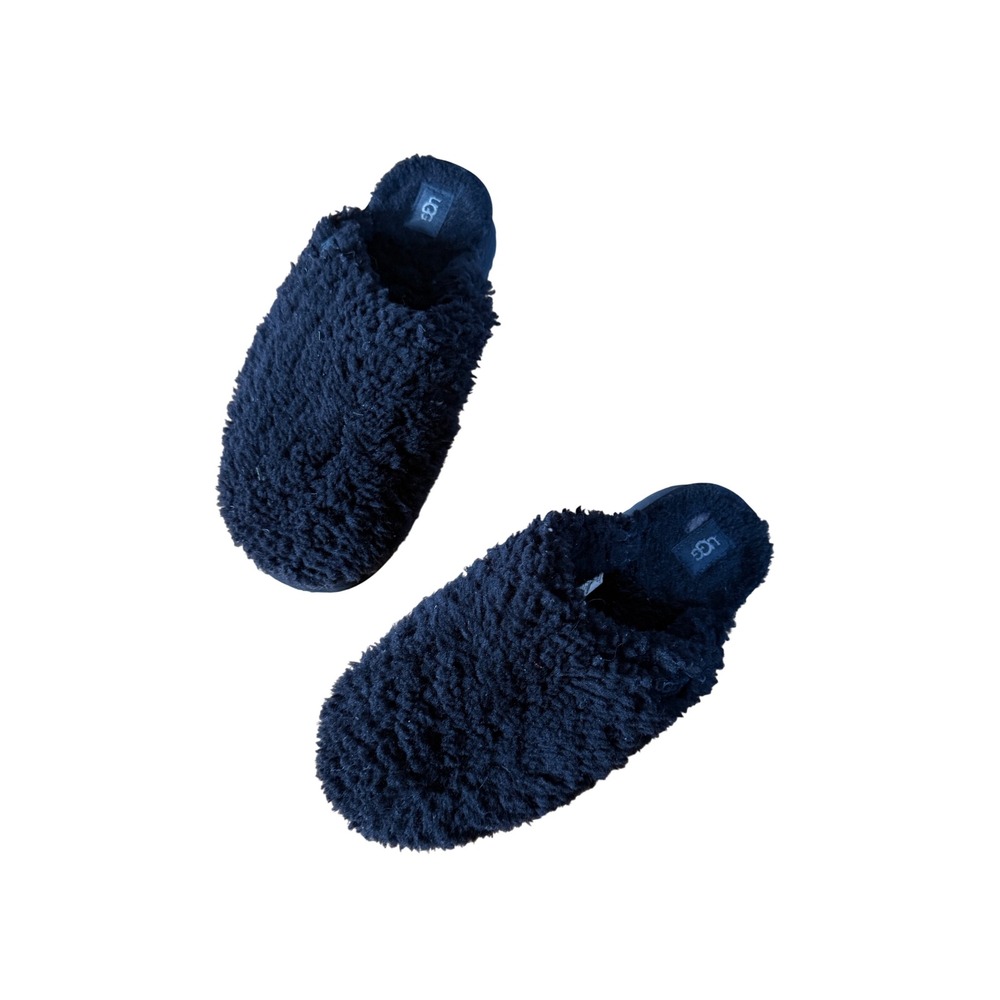 UGG Fuzz Sugar Slide Black Platform Slippers 1133171 Womens 10